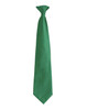 A green tie with a sleek, smooth design and a neck loop, featuring a logo.