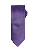 A purple tie with a textured pattern, featuring a classic design and pointed end. It has a rolled tie shape at the top.