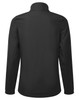 A black women's windchecker softshell jacket featuring a high collar and a sleek design, with a logo on the back.