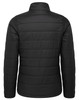 A women's padded puffer jacket in black, featuring a sleek, quilted design and a collar. Includes a logo.