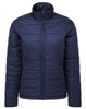 A navy Women's Recyclight Padded Jacket with a zip front and a high collar, featuring a logo.