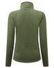 An olive green women's artisan fleece jacket with a high collar and long sleeves, featuring a small logo.