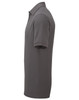 A grey work polo shirt with short sleeves and a collar, featuring a logo on the chest.