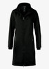 A women's rain jacket in black with a zip closure and a hood, featuring side pockets and a logo.