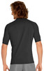 A short sleeve rashie in black with a fitted style and a logo on the back.