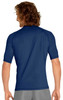 A short sleeve rashie in navy blue, featuring a fitted design and a logo on the back.