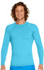 A long sleeve rashie in bright blue, featuring a fitted design and a logo on the chest.