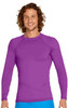 A purple long sleeve rashie with UPF 50+ protection, featuring a logo on the front.