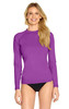 A long sleeve rash shirt in vibrant purple, featuring a fitted design and a round neckline, suitable for adults.
