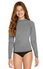 A grey youth long sleeve rashie with a fitted design, featuring a logo on the front.