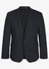 A men's blazer jacket in black, featuring a single button closure and two front pockets. It has an inner lining and a pocket.