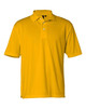 A yellow moisture-free pique polo shirt with a collar and three buttons, featuring a logo.