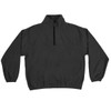 A black 1/4 zip polar fleece pullover with a front pocket and elastic cuffs. It features a branding logo.