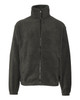 A full zip polar fleece jacket in dark grey with a high collar and zippered pockets. Features a logo.