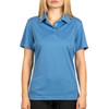 A blue polo shirt with a collar and short sleeves, featuring a logo on the front.