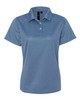 A blue moisture-free polo shirt with a collar and three buttons, featuring a logo on the chest.