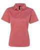 A moisture-free pique polo shirt in a soft coral colour, featuring a collar and three-button placket.