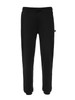 Black sweatpants featuring a drawstring waist and a small logo on the side. Ideal for casual wear or exercise.