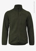 A polar fleece jacket in dark green, featuring a zip front and a chest pocket, with a logo on the side.