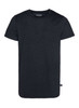A black men's t-shirt with a round neck and short sleeves, featuring a small logo tag at the hem.