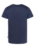 A navy blue men's t-shirt, featuring a plain design and a small logo on the back.