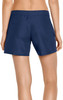 Navy women's cargo board shorts with a simple design and a logo on the side. UPF 50+ protection feature included.