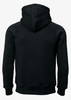 A black hoodie with a hoodie design and a simple, unembellished back view. It features a logo.
