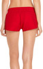 Red women's swim shorts with a comfortable elastic waistband, featuring a minimalistic design and a logo.