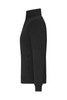 A black ladies jacket featuring a zippered side pocket and a high collar, with a fitted design.