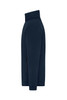 A navy men’s track jacket featuring a high collar and a side zip pocket. It has a fitted design and a minimalist style.