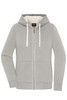 A ladies' doubleface jacket in light grey with a hood, featuring a zip closure and front pockets. It has a logo on the label.