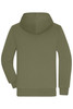 A men's double-faced jacket in olive green with a hood and long sleeves, featuring a plain back design.