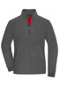 A grey bonded fleece jacket with a red interior and front pockets. It features a zip closure and a collar.