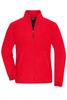 A red bonded fleece jacket with a full zip, featuring front pockets and a stand-up collar. It has a logo.