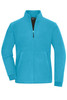 A turquoise bonded fleece jacket with a zip closure and two front pockets. It features a collar and has a logo.