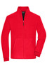 A red bonded fleece jacket with a high collar and zip closure, featuring side pockets. It has a logo on the chest.