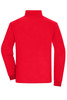 A red men's bonded fleece jacket with a high collar and long sleeves, featuring a logo on the back.