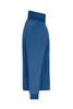 A blue men's bonded fleece jacket features a high collar and zippered pocket on the side. It has a logo on the chest.