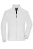 A white bonded fleece jacket with a zip front and side pockets, featuring a collar and a logo.