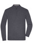 A grey knitted jumper featuring a half-zip front and long sleeves. The jumper has a logo on it.