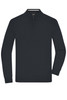 A dark navy knitted jumper with a half-zip collar and long sleeves, featuring a logo on the chest.