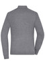 A grey zip-cardigan with long sleeves, featuring a high collar and a simple design. It has a logo on the back.