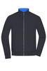 A dark navy blouson jacket with a blue collar, featuring a front zip and side pockets. It has a logo on it.