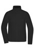 A black stretch fleece jacket with a high collar and zip closure, featuring side pockets and a logo.