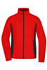 A red and black Ladies Stretchfleece Jacket with a front zip and side pockets, featuring a logo.