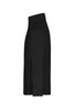A side view of a men's stretch fleece jacket in black, featuring a high collar and zippered pockets. It has a logo.