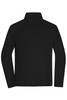 A black men's stretch fleece jacket featuring a high collar and long sleeves, with a logo on the back.