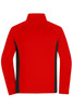 A men's stretch fleece jacket in red with black side panels, designed with a high collar and long sleeves.