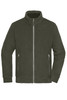 A polar fleece Sherpa jacket in olive green with a zip front and two side pockets. Features a collar and ribbed cuffs.