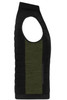 A padded hybrid vest featuring a black and olive green design with a sleeveless cut and zip pocket.